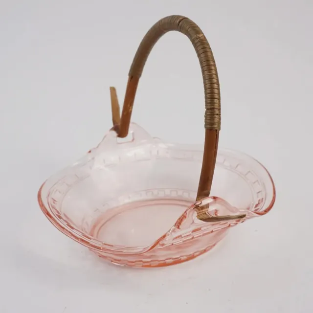 Antik Art Déco Vintage Rosalin rosa Pressglas Schale mit Henkel / Bonboniere