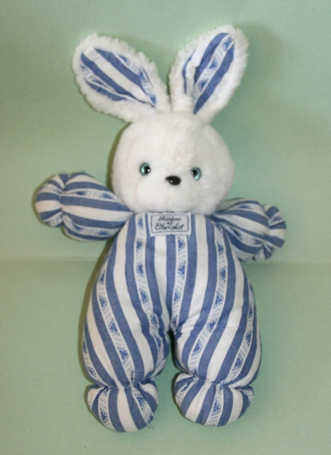 Tartine Et Chocolat Doudou Peluche Lapin Blanc Raye Bleu Etat Neuf