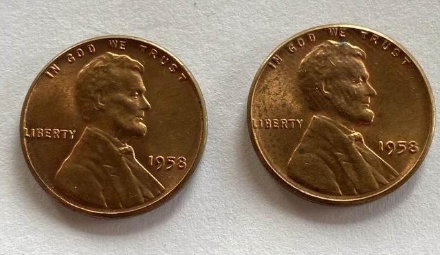 2x 1958-P 1C RD Lincoln Wheat Cent Penny Gem BU Red Uncirculated Condition