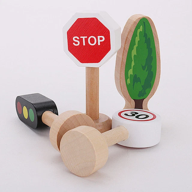 Insegna modello traffico legno bambini abilità motorie giocattoli costruzione mattoni giocattoli