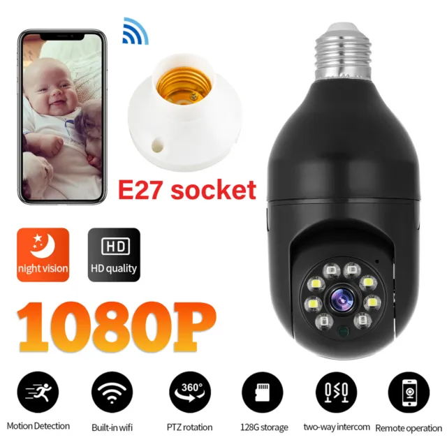 360° Light Bulb WiFi Camera Wireless Home Security Cam Waterproof IR Night Smart