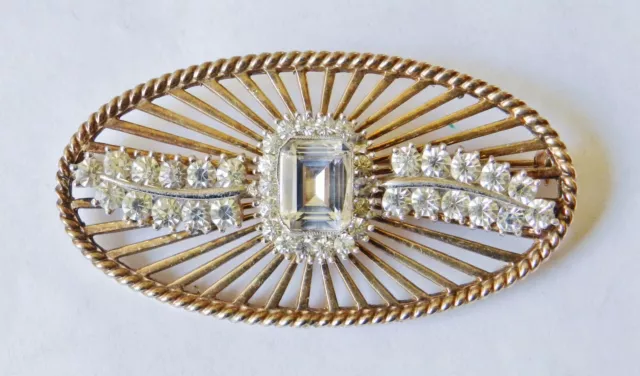 Superb Sterling Vermeil French Paste Crystal Rhinestone Brooch Silver Pin