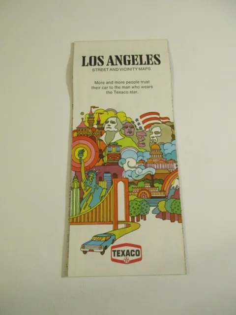 Vintage 1974 Texaco Los Angeles California Gas Station City Street Road Map~BoxO