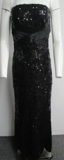 BADGLEY MISCHKA black sequined strapless gown with criss cross detail sz 14