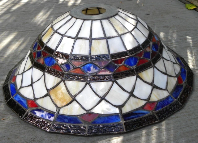 Vintage Stained Glass Lamp Shade - Art Slag Glass Tiffany Style - 12 3/4"