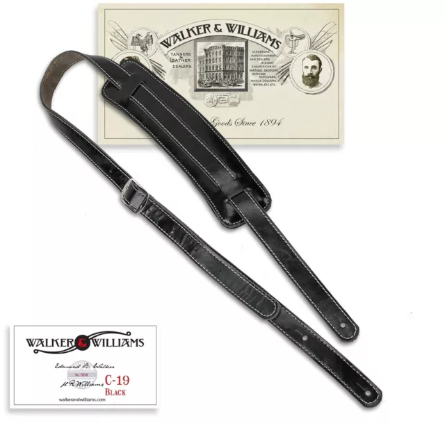 Walker & Williams C-19 Rockabilly Strap Soft Black Leather Extra Long Up to 61" 