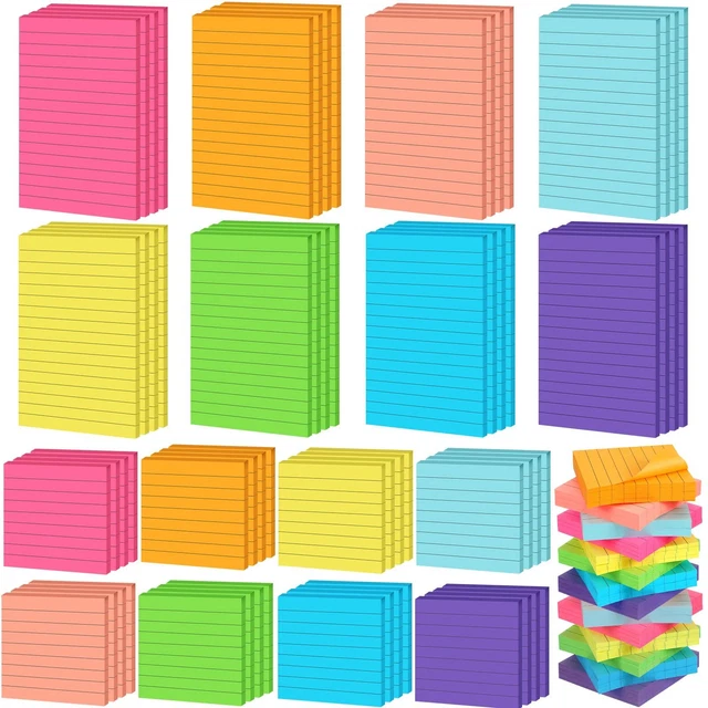 64 Packs Lined Sticky Notes Self Stick Notes with Lines Bright Assorted Colors