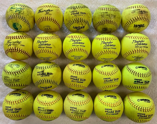 20 SOFTBALLS 12” Used Mens Slow Pitch Lot Yellow Worth One Nation