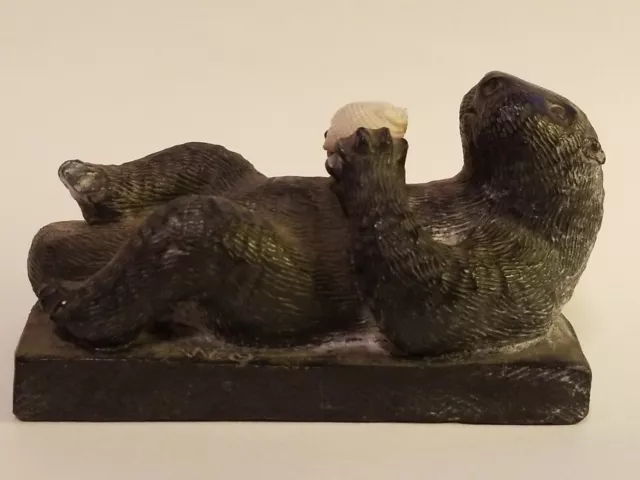 Wolf Originals Sculpture Sea Otter On Back w/Shell Figurine Hand Made in Canada