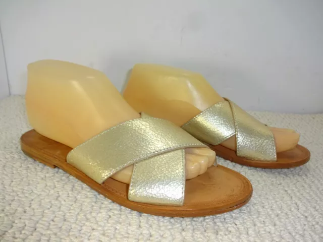 Frye Ruth Womens Size 7M US Gold Metallic Criss Cross Leather Sandals 3