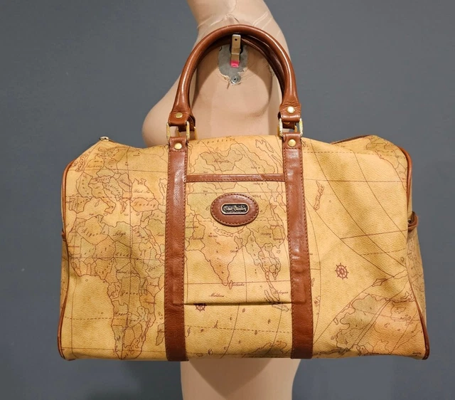 VINTAGE PIERRE CARDIN Coated Canvas Leather World Map Weekender Boston
