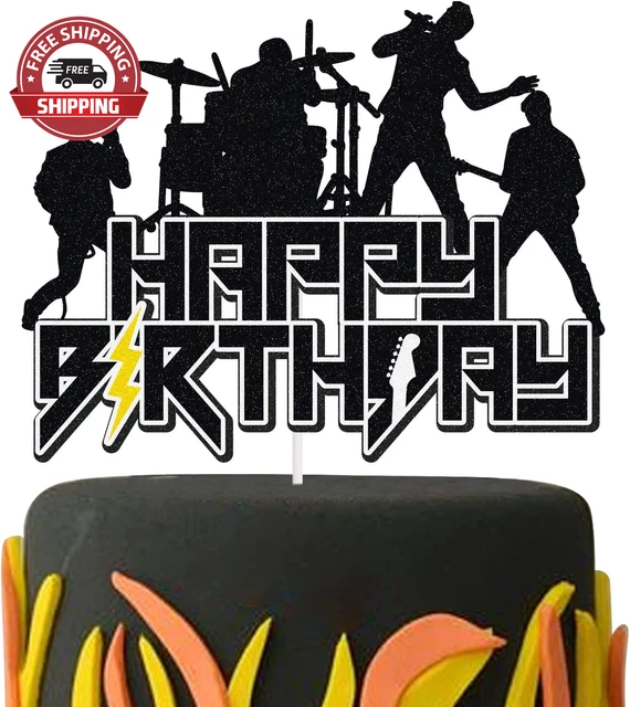 VAMYAA Rock and Roll Glitter Cake Topper Drums Guitar Musical Notes Player Rock