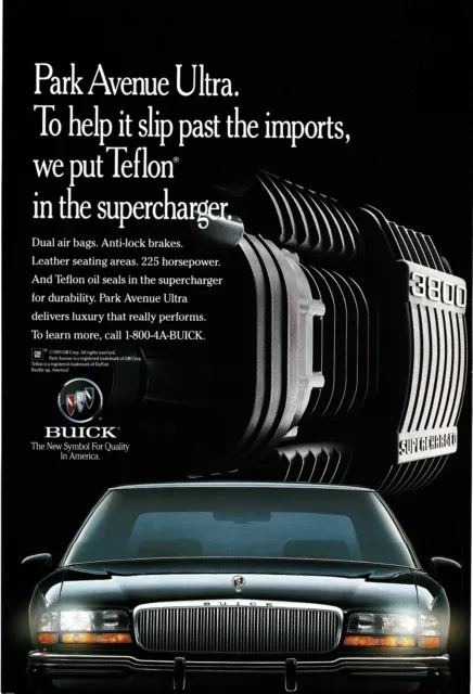 1993 BUICK Park Avenue Ultra black shows supercharger Vintage Print Ad