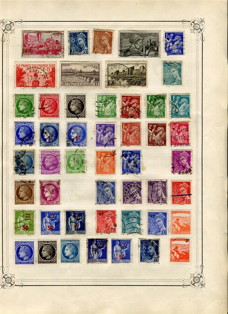 FRANCE; Early 1900s useful LOT on page, NOTE many stamps are stuck down