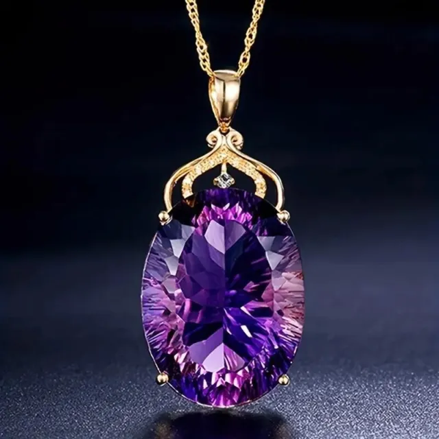 Luxury Purple Gemstone Pendant Necklace Hollow Crown Pendant Party Women Gift