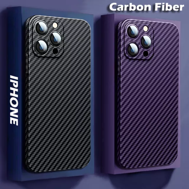 HandyHülle Case Für iPhone 14 13 Pro Max 12 11 Ultra dünn Carbon fibre HardCover