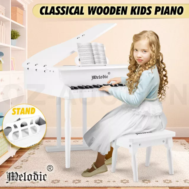 Melodic Kids Piano 30 Keys Classical Wooden Baby Grand Piano with Bench White