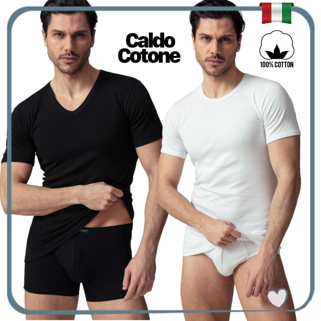 Maglia intimo intima uomo cotone caldo felpato girocollo scollo a v manica corta