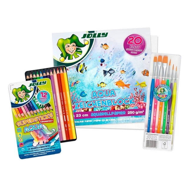 JOLLY Malset farbsortiert 19-teilig Buntstifte Neon Pinsel Aquarell Block Stifte