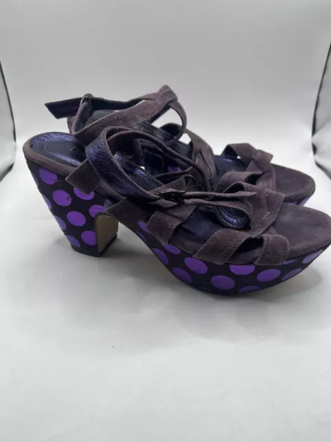 Funky Django & Juliette Purple Spotted Size 6 Cross Over Ankle Strap Heels