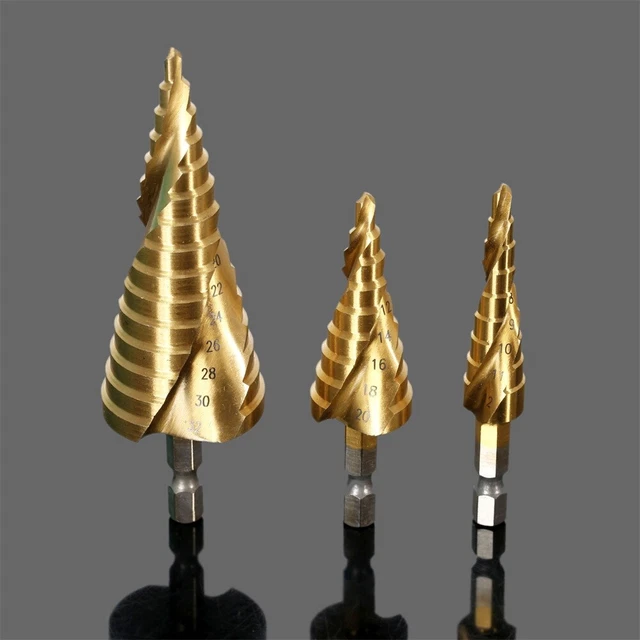 4-12mm/20mm/32mm Hex HSS Spiral Step Cone Drill Bits Hole Cutter Titanium Coated