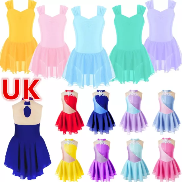 UK Girls Figure Skating Dresses Sequin Flower Ice Skating Dress Ballet Leotard