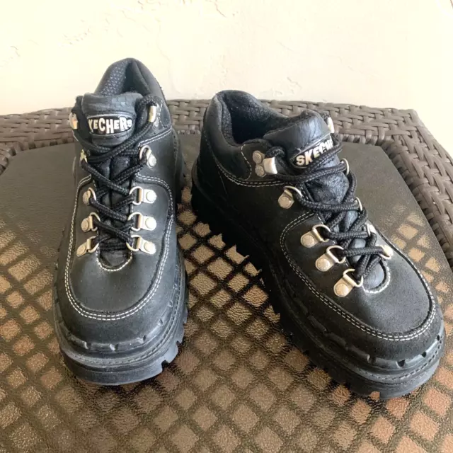 Vintage 90's Skechers Jammers black suede leather chunky platform shoes size 6