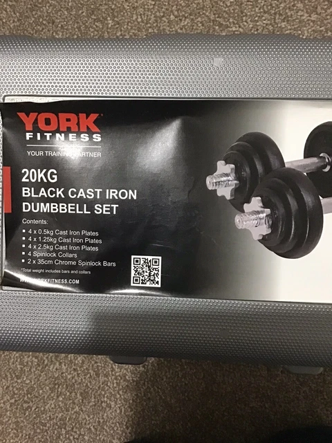 York fitness black cast iron dumbbell set and 2025 case