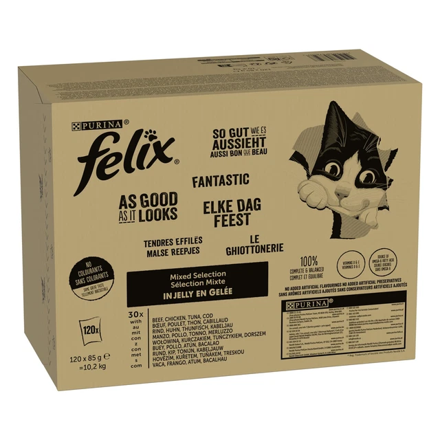 Felix So Bien Como Es Aussieht Comida para Gatos Húmedo en Gelatina, Sorten-Mix,