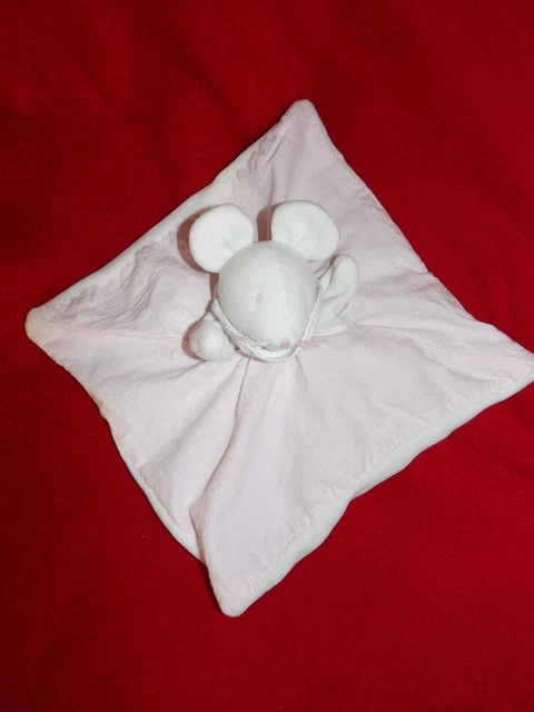 Doudou Plat Marionnette  Moulin Roty Souris Blanc Rose Rayure