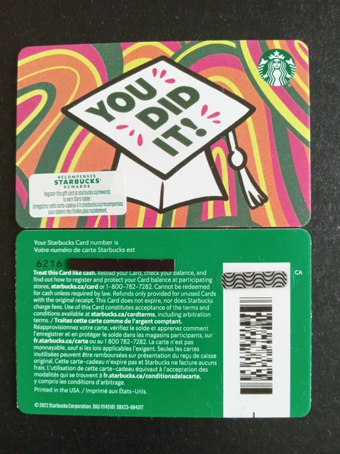 (#6216) "I" Marker Starbucks Canada 2022 "YOU DID IT!" Gift Card. New