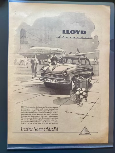 Lloyd Alexander IAA Frankfurt Oldtimer Original 1957 Vintage Werbung Reklame