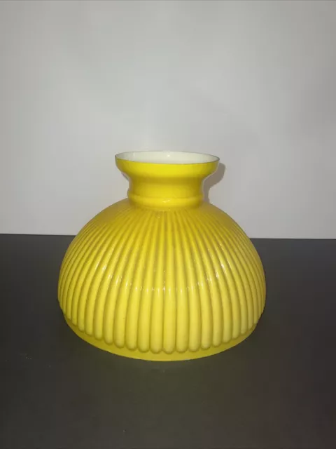 Vintage GWTW Fitter Yellow Ribbed Hurricane Electric Glass Dome Lamp Shade