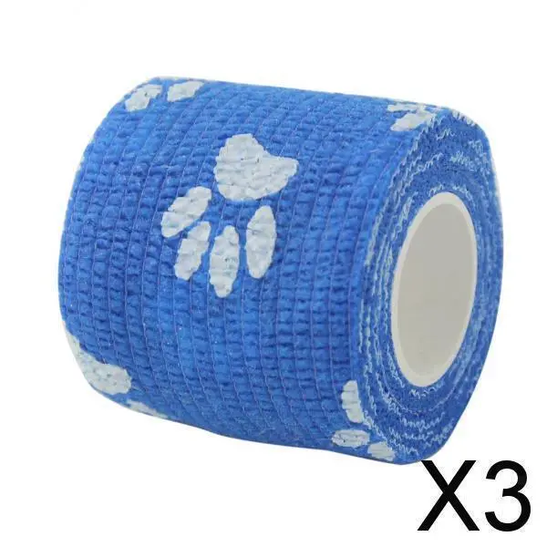 3X Pet Horse Cat Bandage Comfort Autoaderente Wrap Tape Artigli Stampa Blu