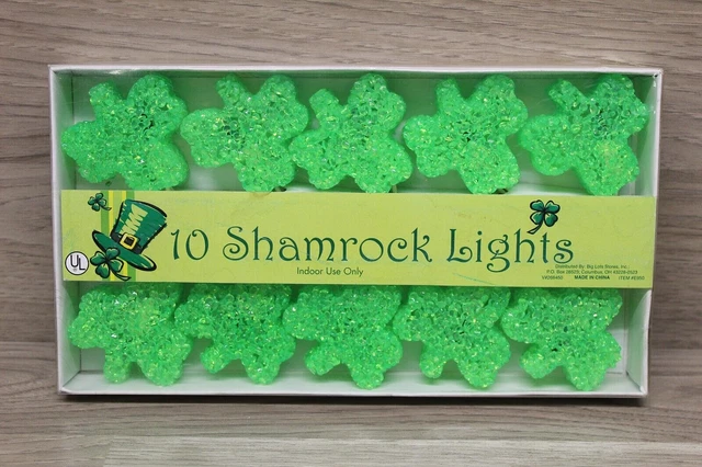 Vintage St. Patricks Day Melted Popcorn Plastic Shamrock Clover 10 String Lights