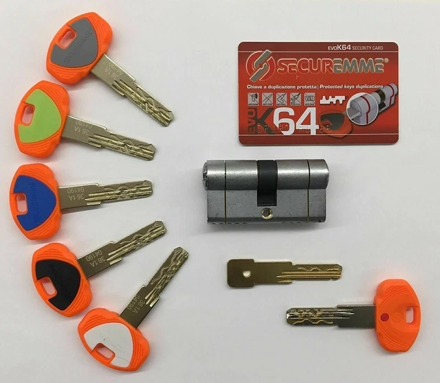 Cilindro Serratura SECUREMME K64 Misura 30x40=70 Mm - Con 5 Chiavi, Resistente Al Taglio