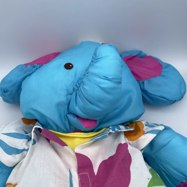 Vintage 1987 Fisher Price Puffalump Blue Elephant Hawaiian Shirt Stuffed Plush 2