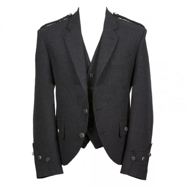 Black Scottish Kilt Jacket With Waistcoat Wedding Serge Wool Kilt jacket