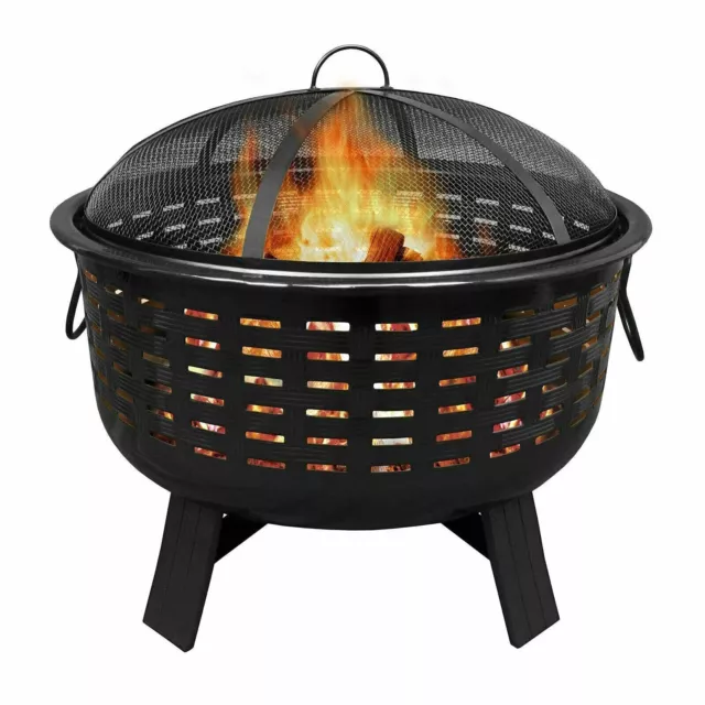 Extra Large Round Fire Pit Rattan Effect Garden Log Burner Outdoor Heater Metal