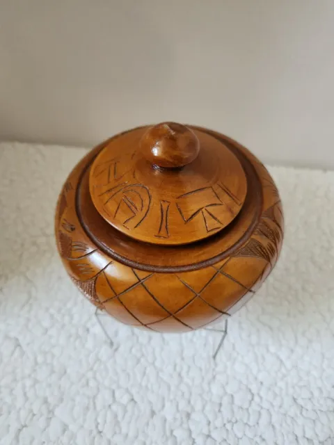 Hand Carved Wooden Trinket Bowl with Lid Haiti 6"
