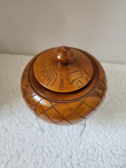 Hand Carved Wooden Trinket Bowl with Lid Haiti 6"