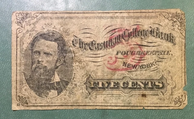 1880’s New York Poughkeepsie Eastman College 5 cent Note