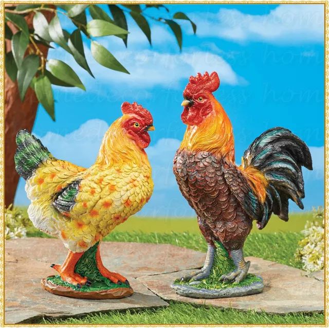 ROOSTER or HEN Chicken Statue Figurine Farmhouse Country Outdoor Garden Decor