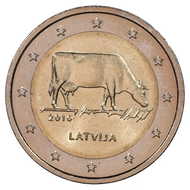 Lettonie 2 euros 2016 commémorative - Agriculture lettone - vache - monnaie