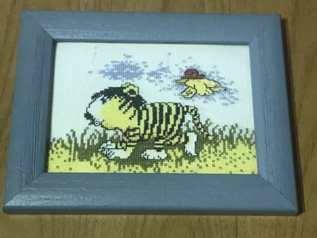 Stickbild 10 "Tiger & Vogel" Holz Rahmen Janosch HANDARBEIT Kinderzimmer Baby