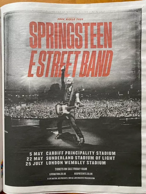 Bruce Springsteen Tour Dates Ad EStreet Band Newspaper Advert Poster Full 14x11”