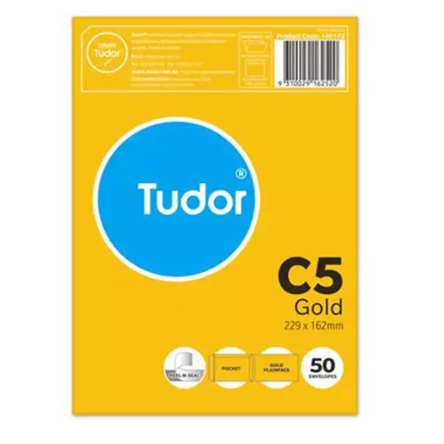Tudor Peel and Seal Enveloppe 50pk C5 Gold Plaimface Pocket Style Haute Qualité