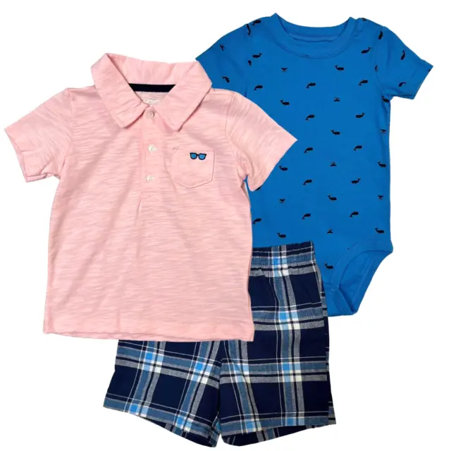 Carters Baby Boys Shorts Polo Shirt & Bodysuit Outfit Set Size 18 Months Blue