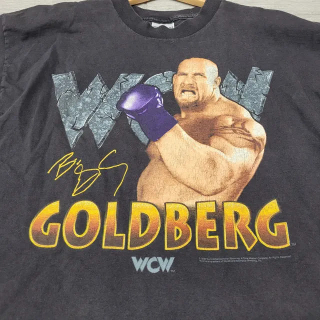 Vtg 1998 WCW Wrestling Bill GOLDBERG Black Short Sleeve Graphic TShirt Size L