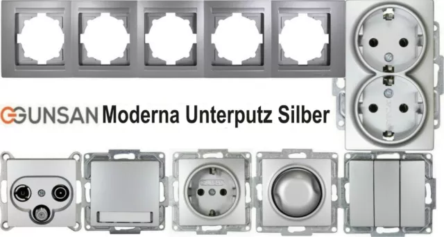 Gunsan Moderna Silber Steckdosen, Aus + Wechselschalter, Dimmer, Multimedia